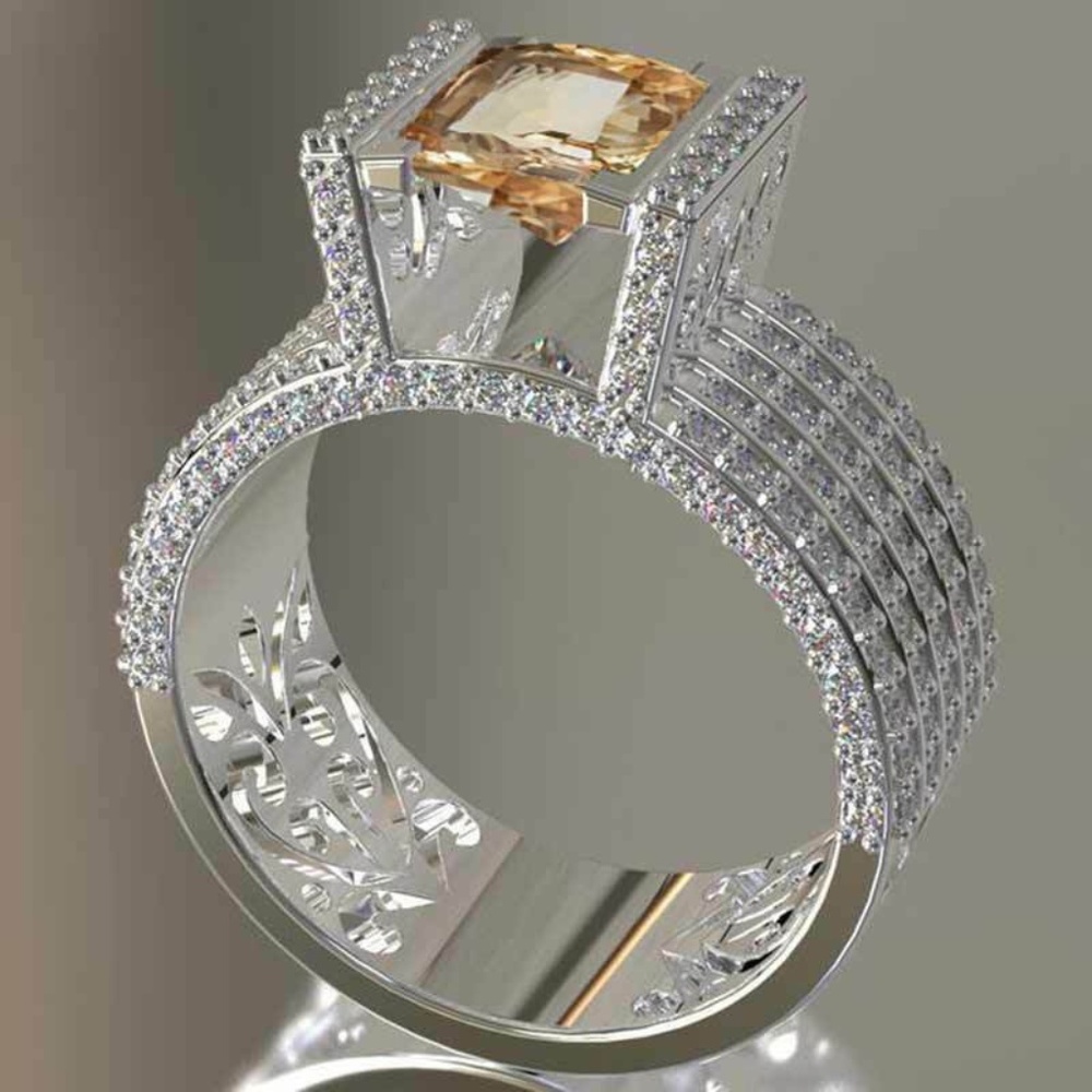 Elegant 925 Silver Round Cut Citrine Ring New - Picture 3 of 5